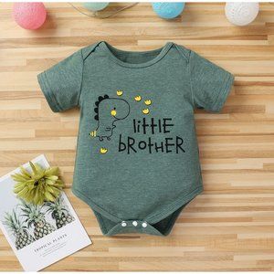little brother dinosaur and stars one piece baby outfit 0-3m green